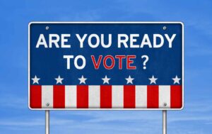 Roadside sign saying 'Are you ready to vote?'